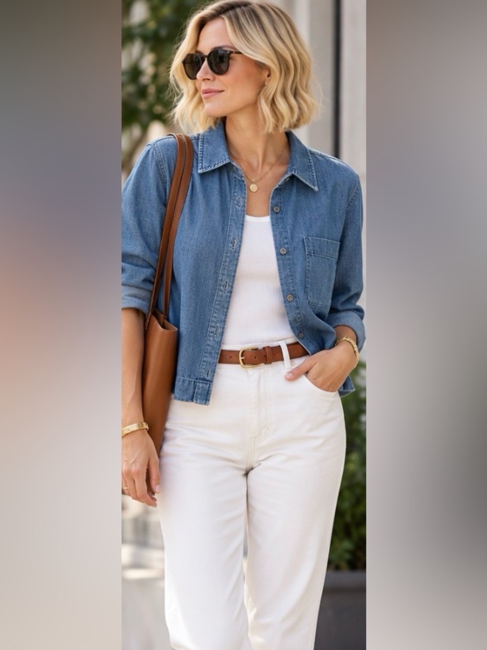Ann Taylor Factory Chambray Cropped Shirt Jacket Blue Size L